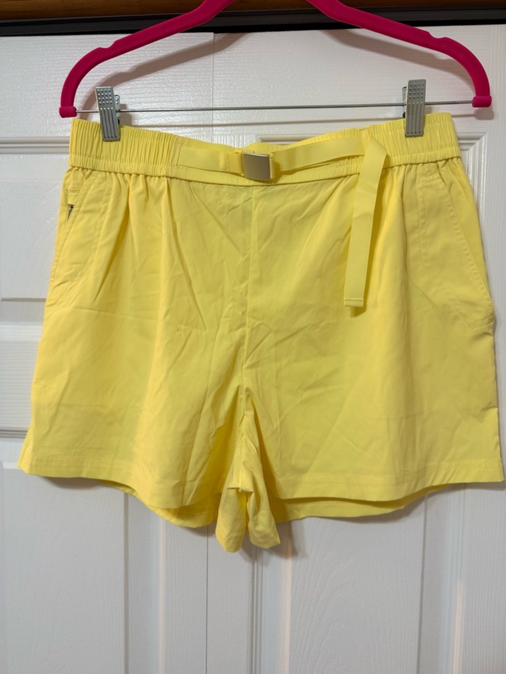 Athleta Yellow High-Waist Elastic Belted Shorts